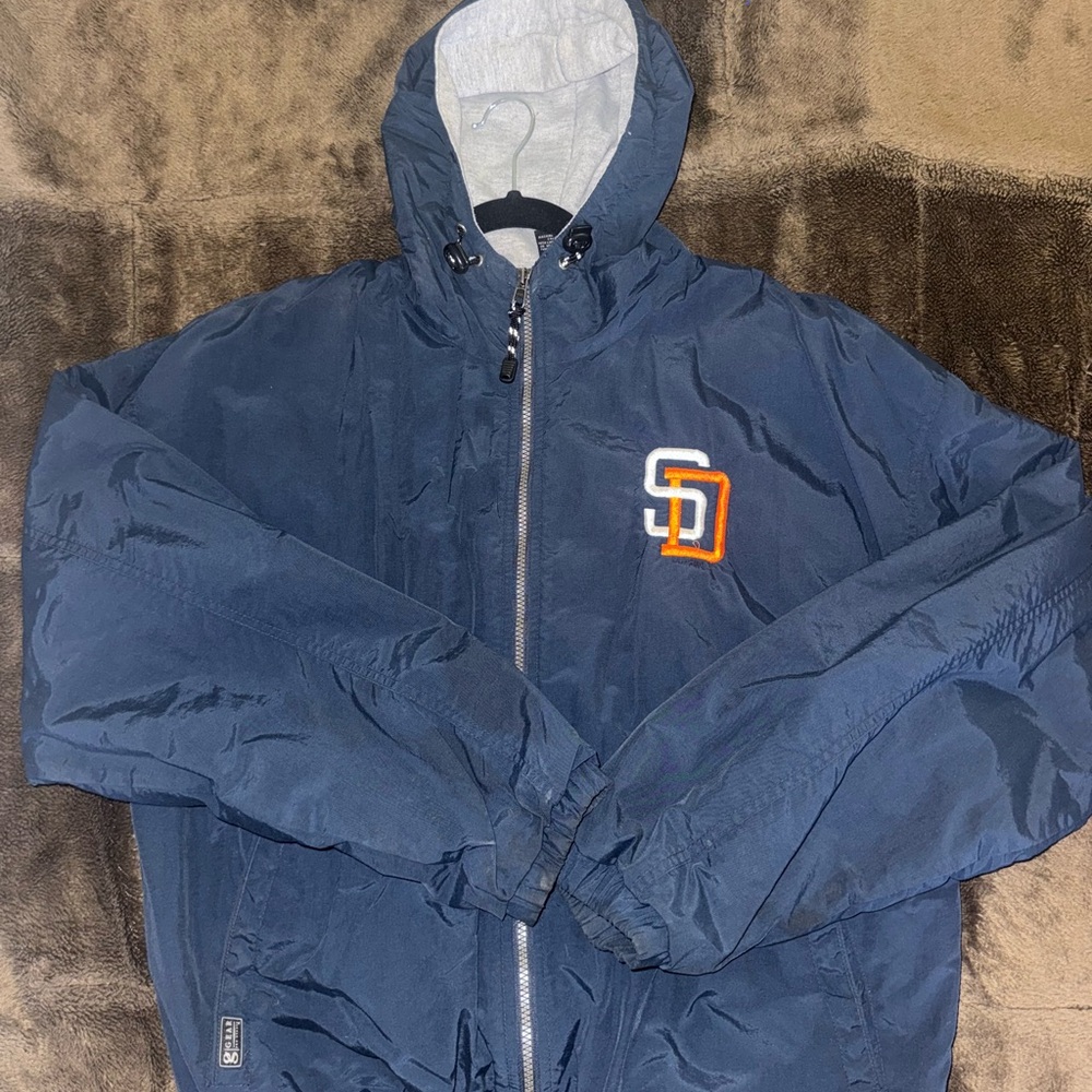 San Diego Padres Baseball Men's Navy Blue Hooded Bomber Jacket